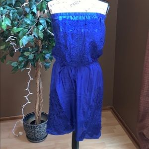 Silk royal blue tube dress with embroidery